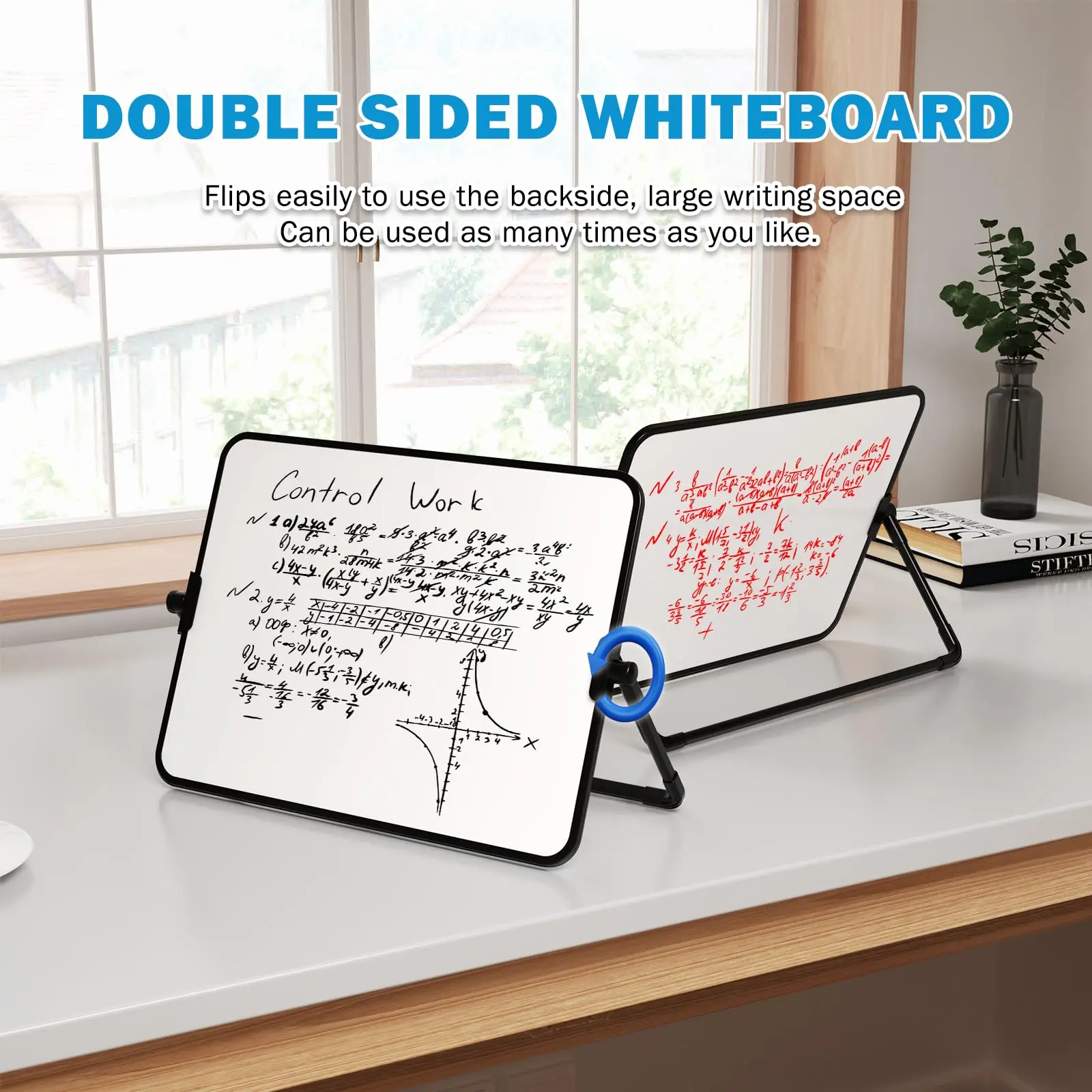A4 Double-Sided Magnetic Whiteboard Dry Erase Portable Calendar Office Note Message Stand (Black) Easel Writing Tablet Black
