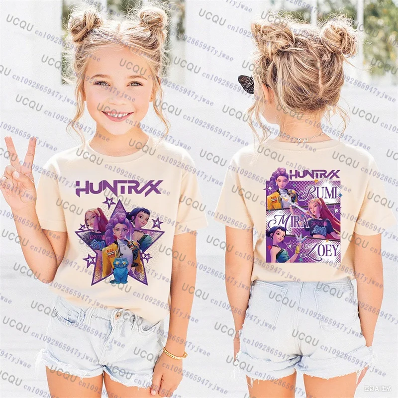 Kpop デーモンハンターズ親子半袖 Tシャツかわいい Kpop デーモンハンターズ Tシャツ原宿カジュアルファッションコットン子供の Tシャツ