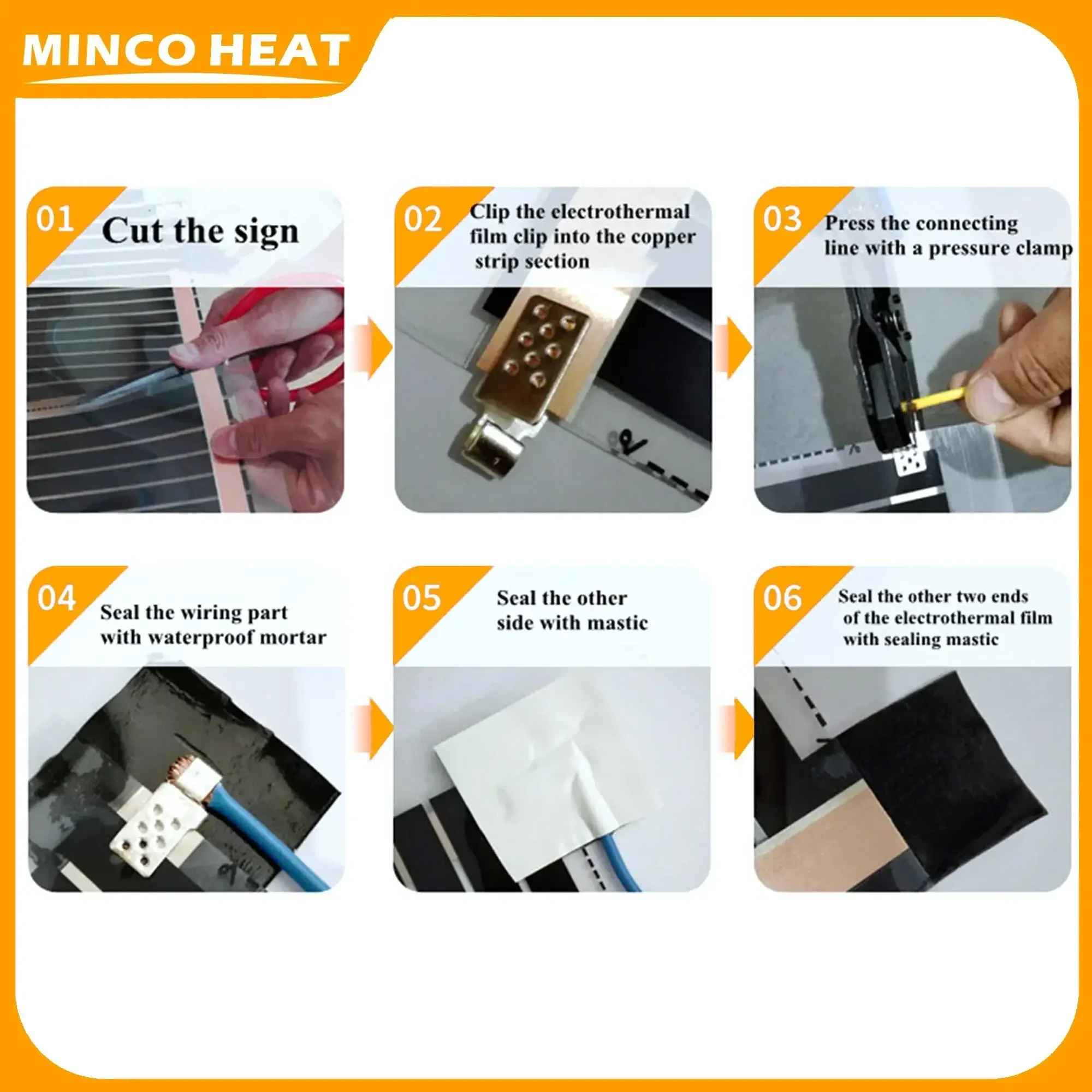 Minco calor piso radiante filme acessórios braçadeiras conectores especiais com conjunto de pastas de isolamento