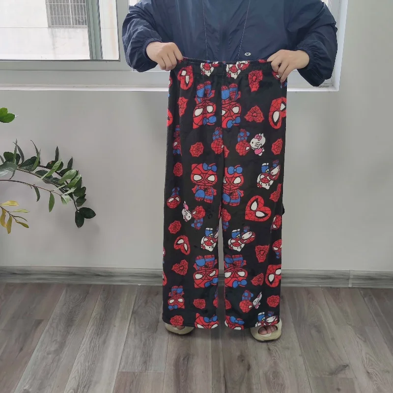 Hello Kitty Spider man pijamas sueltos de terciopelo de algodón pijamas pantalones largos ropa informal para dormir de dibujos animados para mujeres y hombres