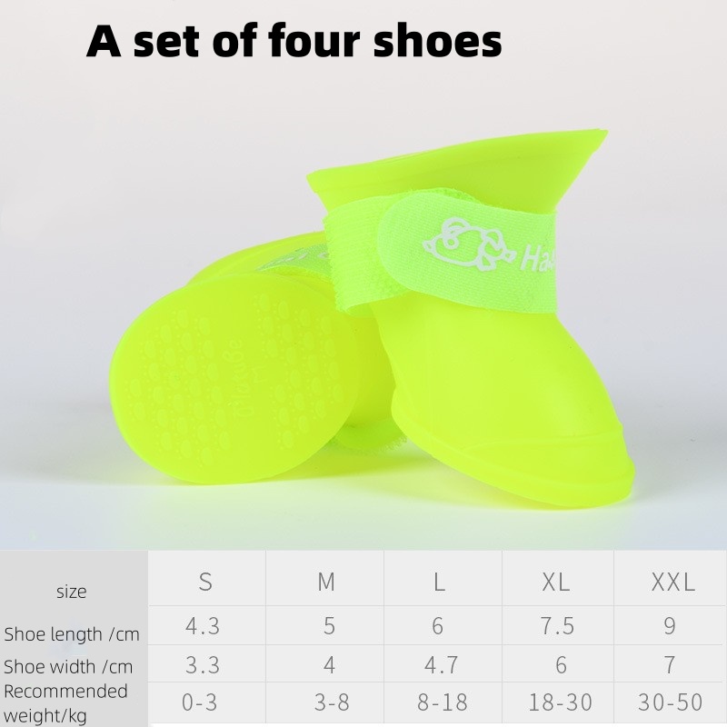 4 개의 멀티 컬러 애완 동물 비 신발 그룹 실리콘 미끄럼 방지 방수 개 신발 애완 동물 용품 개 발 커버