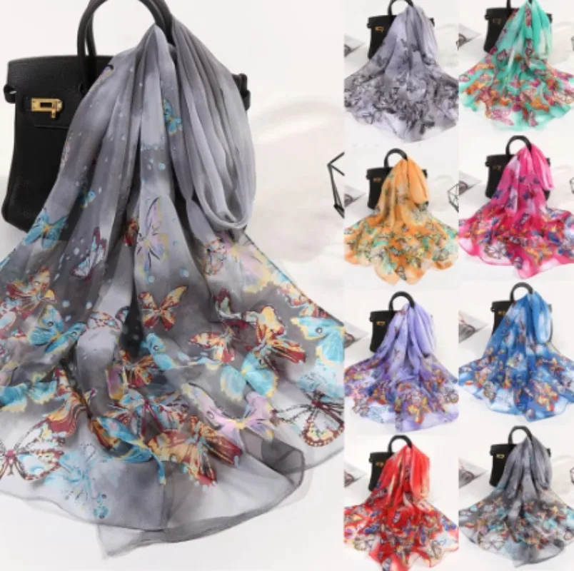Bufanda chal larga para mujer con estampado de mariposas y toalla de playa con protección solar de gasa suave ultrafina