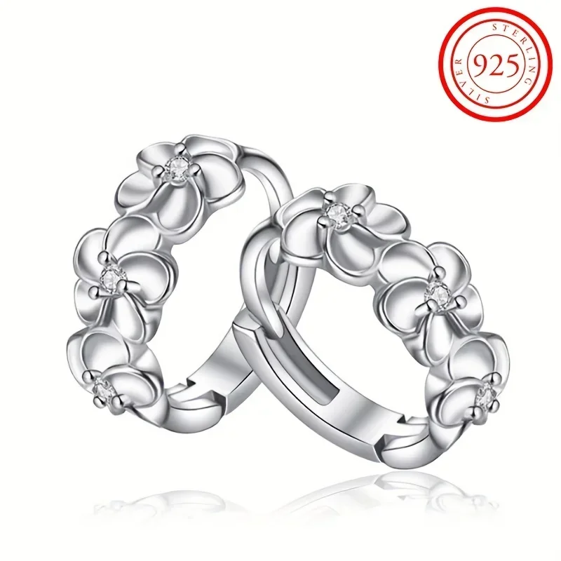 Orecchini a cerchio in argento sterling 925 con motivo camelia squisito, stile carino ed elegante, regalo delicato per le donne e le ragazze, casual quotidiano
