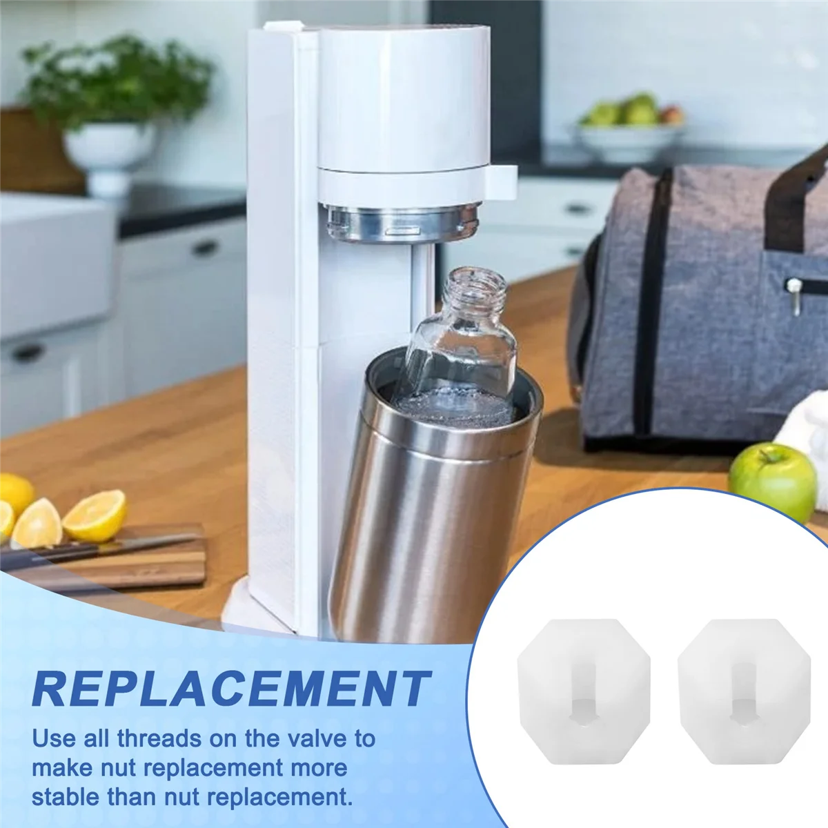 SodaStream Crystal 1.0 2.0 Nozzle Replacement Nuts Set of Two, Quick-Fit CO2 Connector, Safe Gas Seal