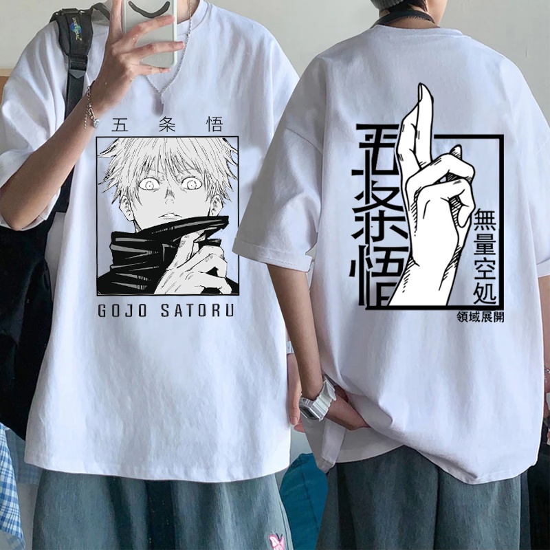 Camiseta holgada con estampado de Anime japonés Punk Gojo Satoru, ropa de calle informal Y2k Harajuku