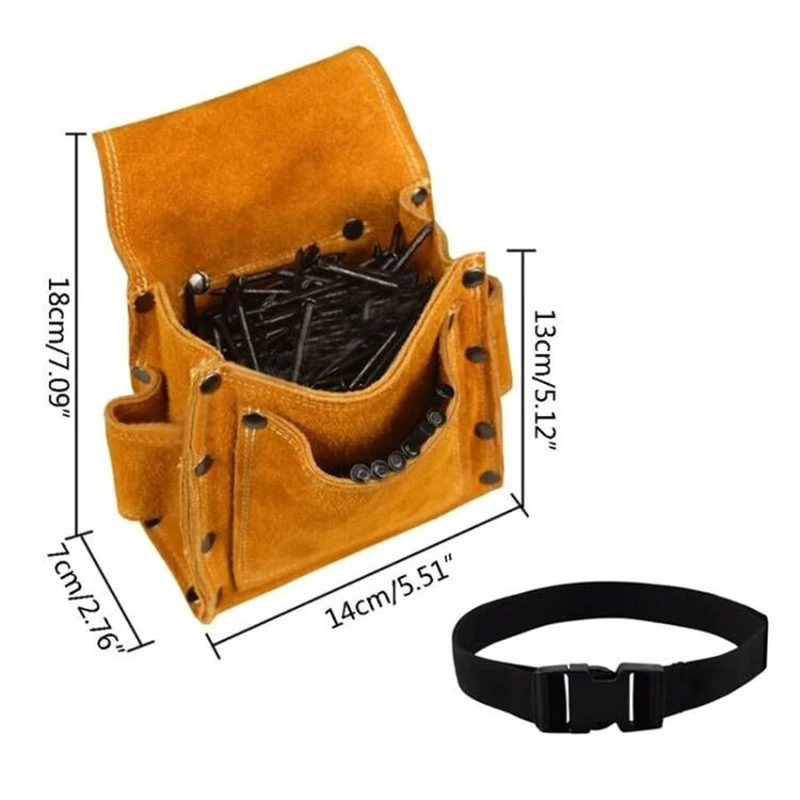 Cowhide สวมใส่เอวไฟฟ้าเจาะกระเป๋าสกรูเล็บเจาะชิ้นส่วนโลหะตกปลาเครื่องมือเก็บกระเป๋าเข็มขัด