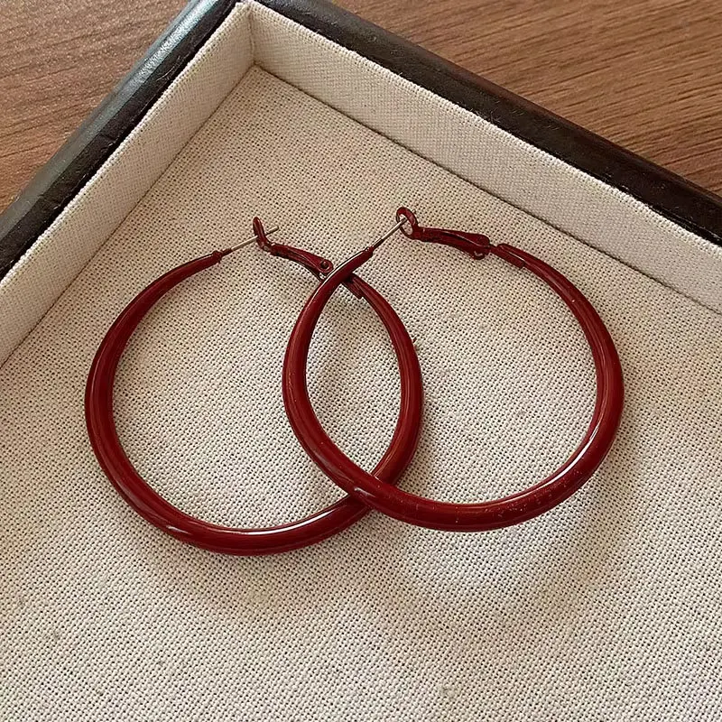 Ankela-pendientes de aro redondos grandes para mujer, aretes de aro redondos rojos, hipérbole Simple, círculo geométrico, joyería Brincos, bisutería, regalo