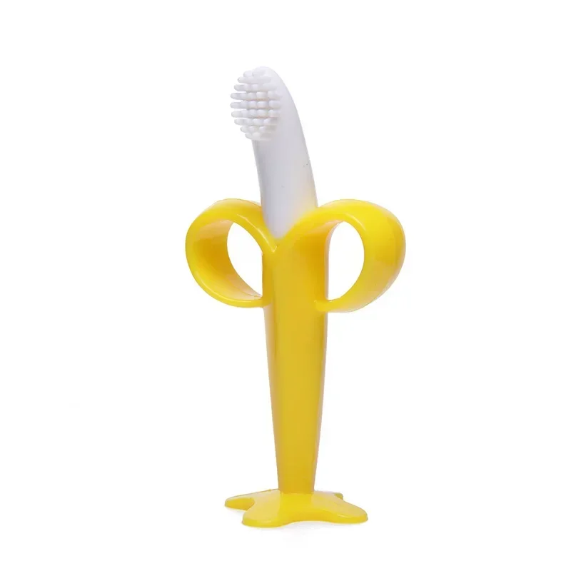 Cepillo de dientes de entrenamiento de silicona para bebé, sin BPA, forma de plátano, mordedor seguro para niños, juguetes para masticar, anillo de dentición, regalo para masticar infantil