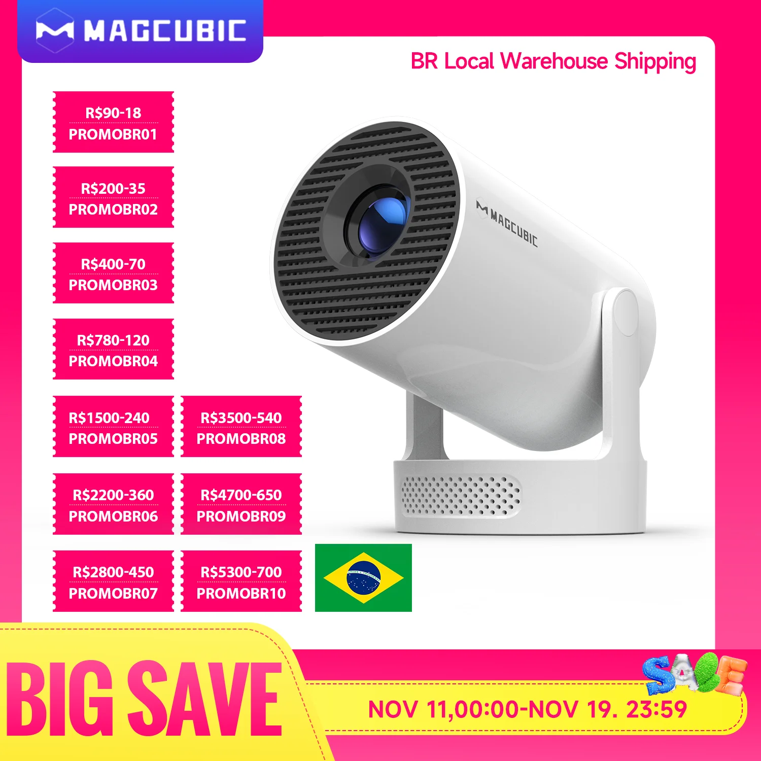 Magcubic 4k suporte hy300 pro + projetor com alto-falante 5w android 11 8000 lúmens wifi6 bt5.4 projetor de cinema em casa de vídeo ao ar livre