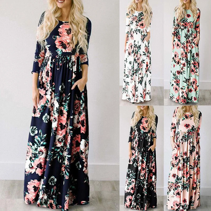 Frauen Sommer Floral Print Maxi Kleid 2024 LOSE Weiß Boho Strand Kleid Frauen Vintage Abend Party Langes Kleid Vestidos Weibliche