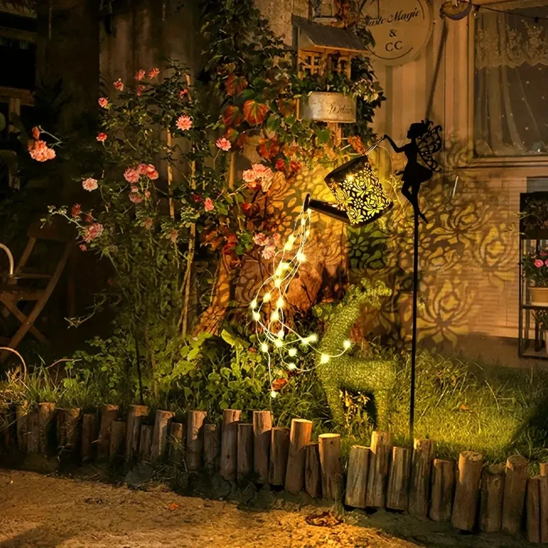 2025 ใหม่ 1PC พลังงานแสงอาทิตย์รดน้ําไฟ,น้ําตกกลางแจ้งสวน String ไฟ Fairy,กาต้มน้ําพลังงานแสงอาทิตย์ Projection Light
