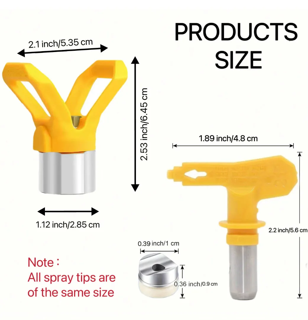 Buse de pulvérisation sans air jaune avec plusieurs matériaux métalliques et finitions en acier inoxydable, outil de pulvérisation de buse de pistolet de pulvérisation sans air
