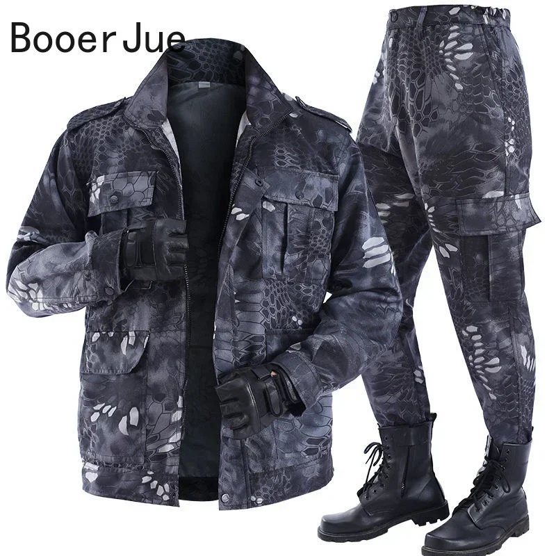 Schwarzer Python-Muster, verschleißfester Overall, Arbeitsversicherungstuch, Uniform, weicher Trainingsanzug für Herren, Outdoor-Anzug