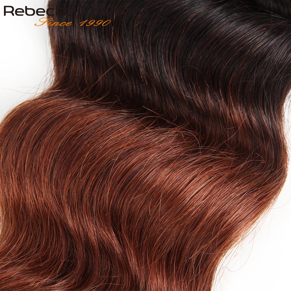 มัดเส้นผมมนุษย์แบบร้อยเป็นคลื่นผมลอนบราซิลแบบ T1B/33สีน้ำตาลไฮไลต์สองชั้นสำหรับต่อผมมนุษย์