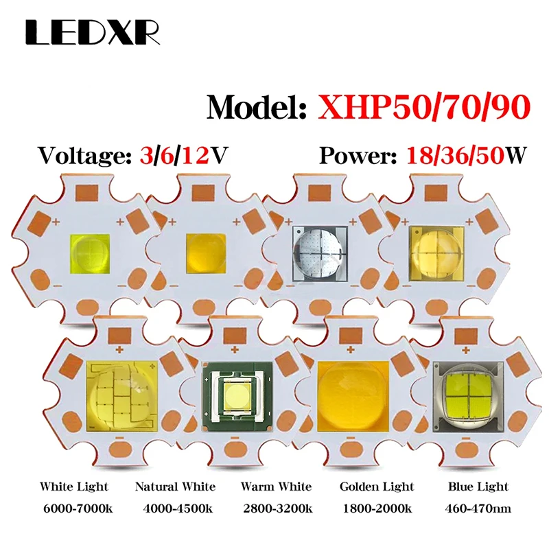 High power XHP50 XHP70 XHP90 high brightness LED beads 18W36W50W flashlight car light diving 3/6/12 light source