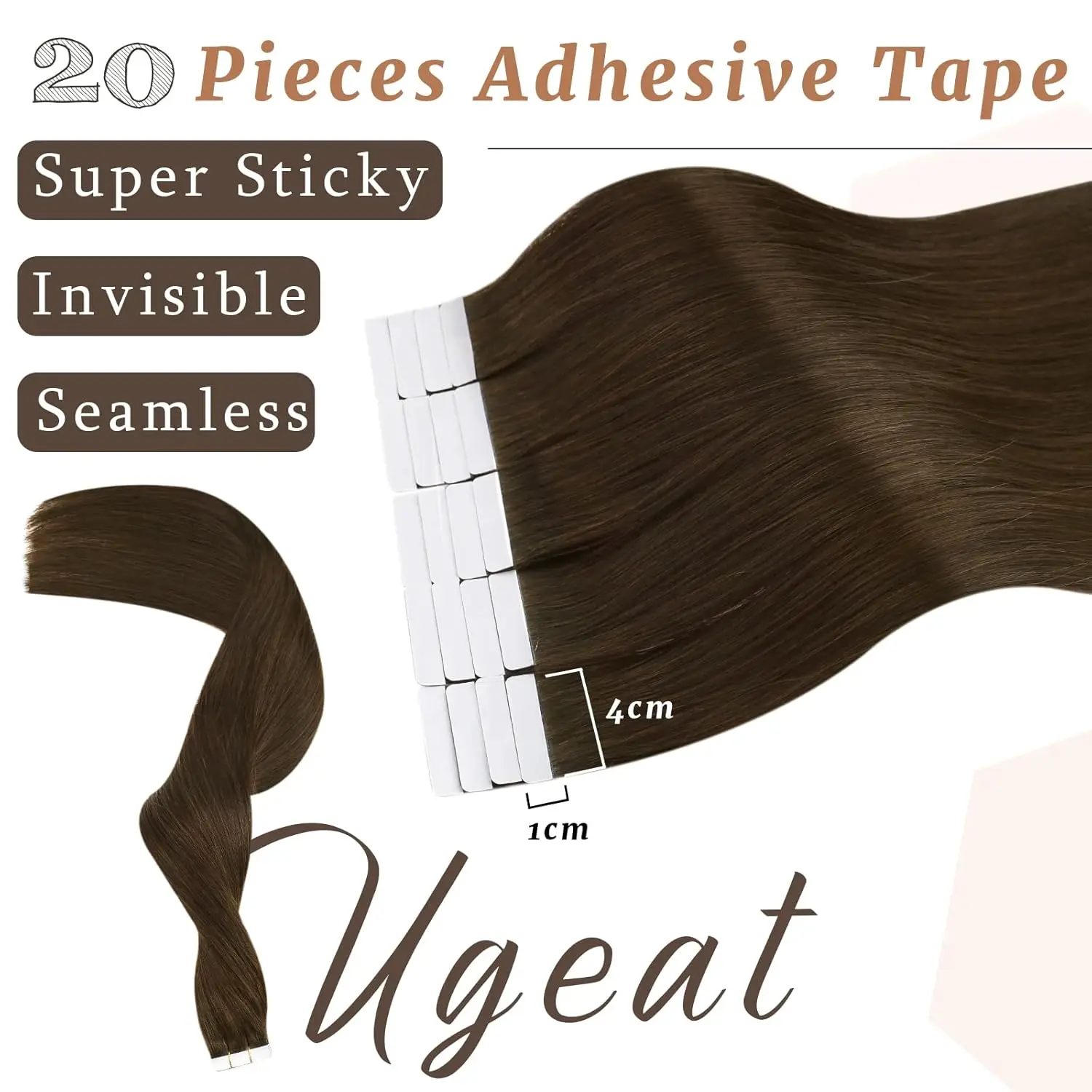 Ugeat fita em extensões de cabelo humano fita castanha em extensões para mulheres fita invisível castanho chocolate em extensões de cabelo real