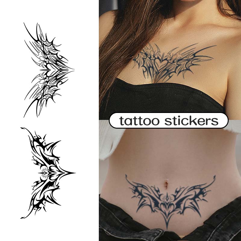 1 unidad de pegatinas de tatuaje encantadoras, resistentes al agua, duraderas, de uno a dos semanas para niñas, vientre, pecho, espalda, cintura, espina no reflectante cian
