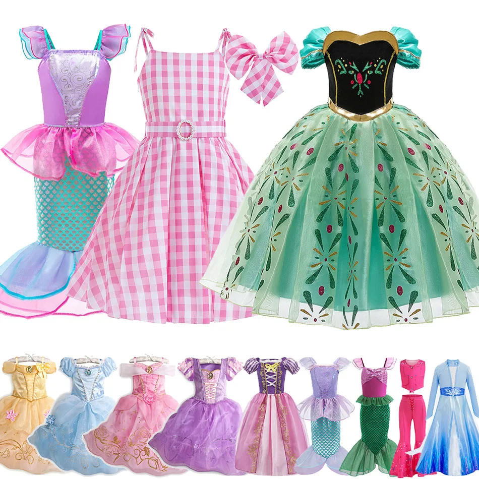 子供プリンセス衣装女の子エルザアンナハロウィンラプンツェルコスプレドレス子供夏のパーティー服カーニバルエレガントなドレス 2024