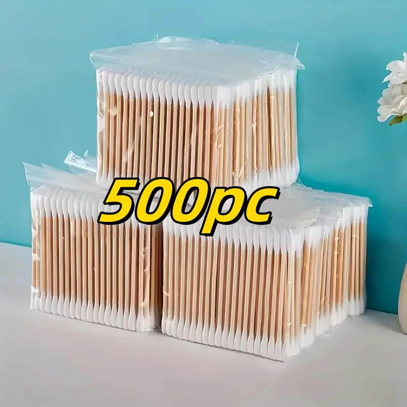 500 hisopos de algodón de doble punta de bambú: suaves para orejas y maquillaje, sin perfume