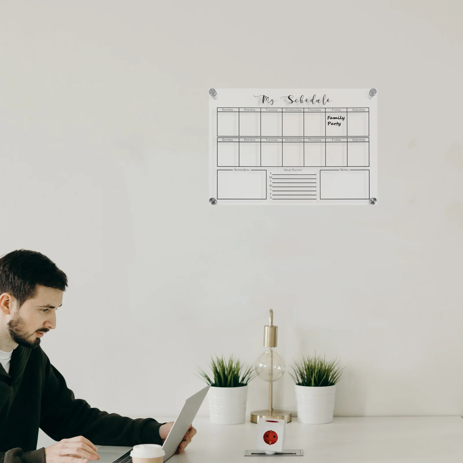 Wochen planer Brett Glas Büro Schreibtisch trocken löschen Tisch Tafel Acryl schreiben weiß