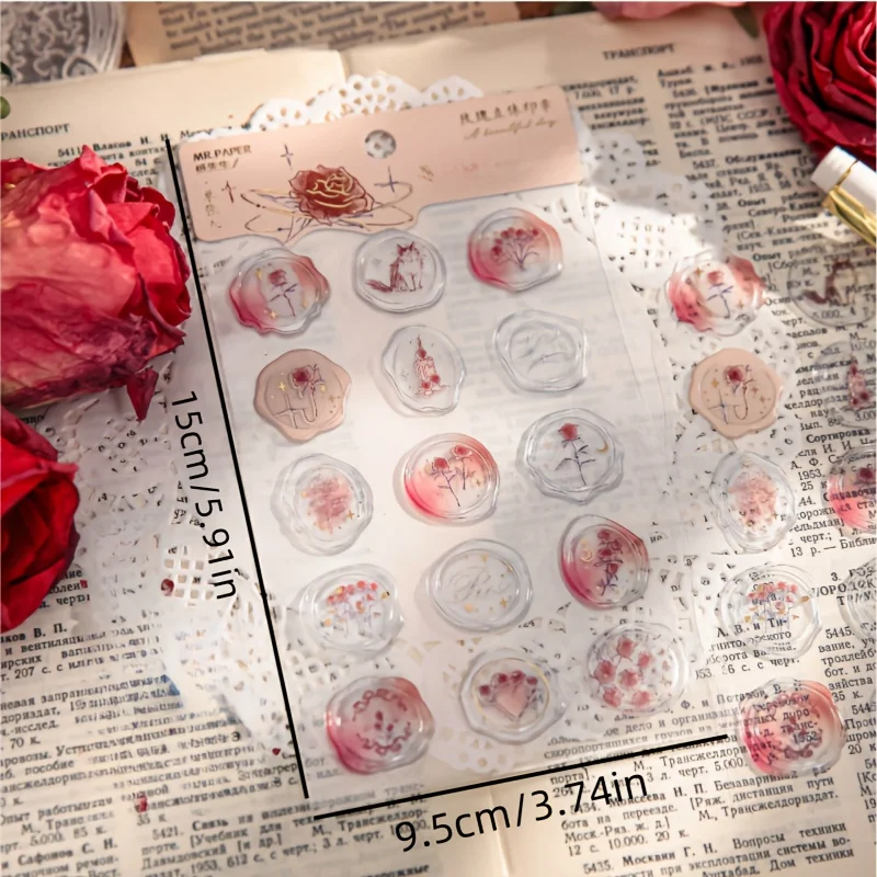 15-teiliges künstliches Wachssiegel-Set, Rosenform, Lack-Wachssiegel-Aufkleber, geeignet für DIY-Sammelalben, Tagebücher und Umschlagversiegelungen
