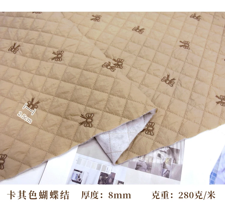 Tecido dos desenhos animados losango arco bordado acolchoado tecido térmico forrado roupas infantis tecidos macios