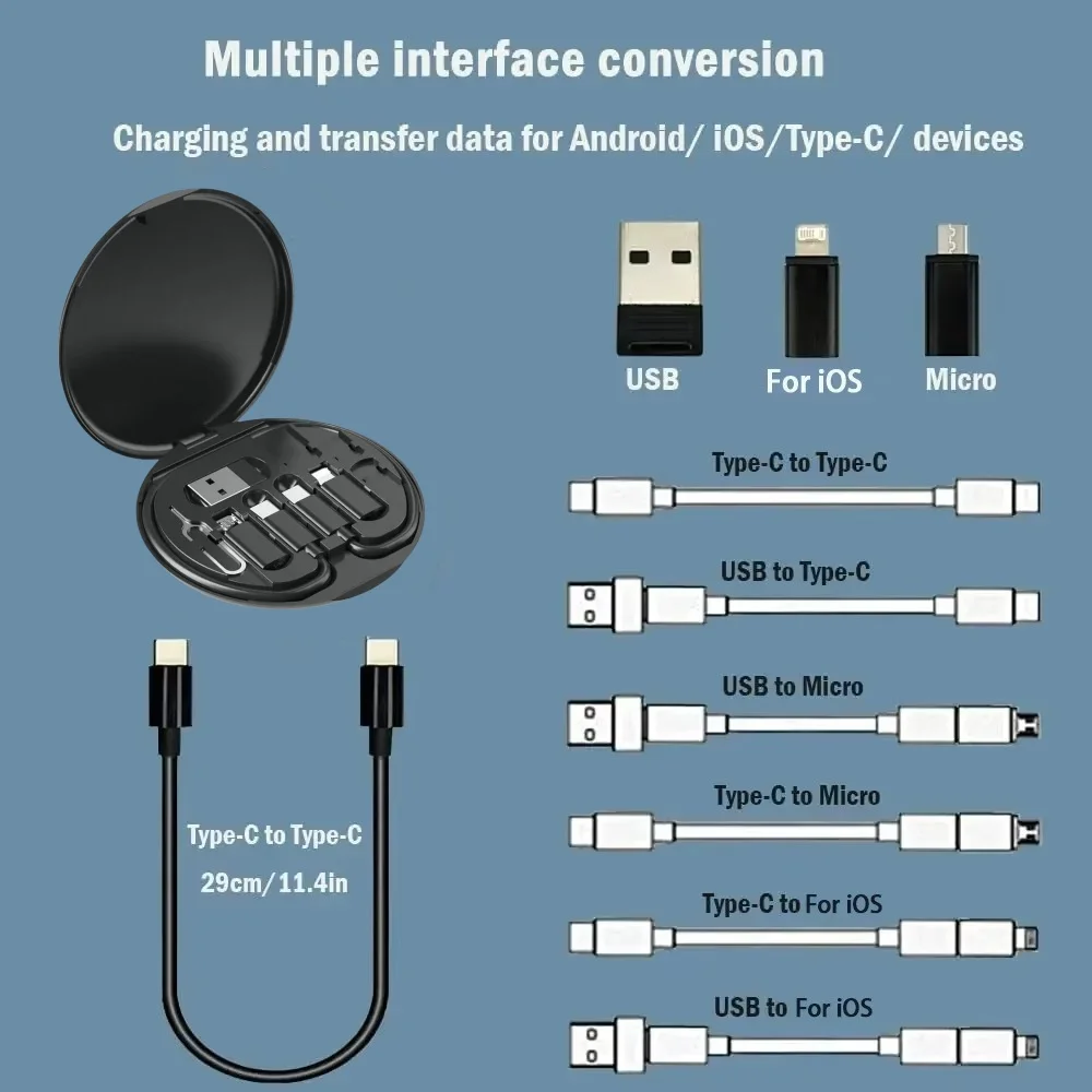 กล่องเก็บสายเคเบิลข้อมูล USB อเนกประสงค์ ชุดสายเคเบิลพร้อมอะแดปเตอร์ชาร์จ USB หลายตัว อะแดปเตอร์ USB เป็น USB ชนิด C