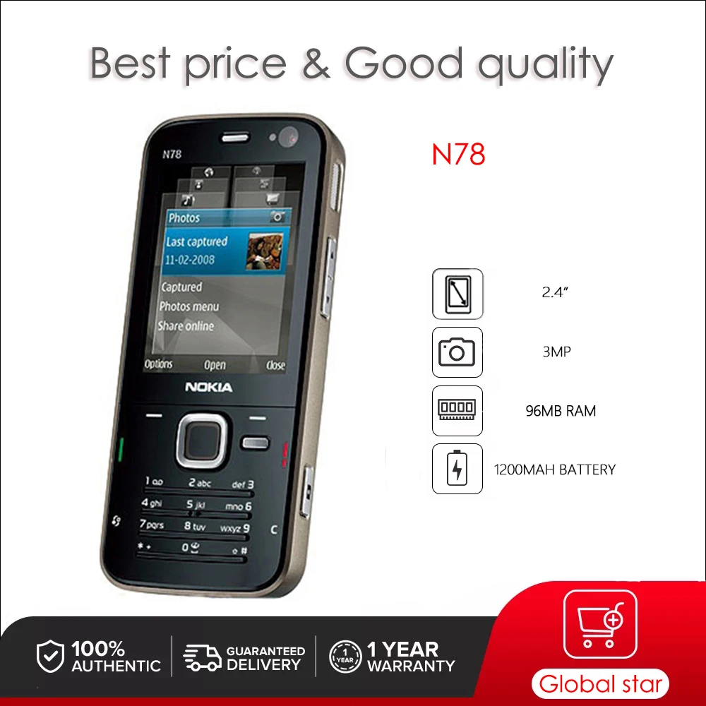 Original Unlocked N78 Mobile Phone Russian Arabic Hebrew Keyboard Made in Finland Free Shipping