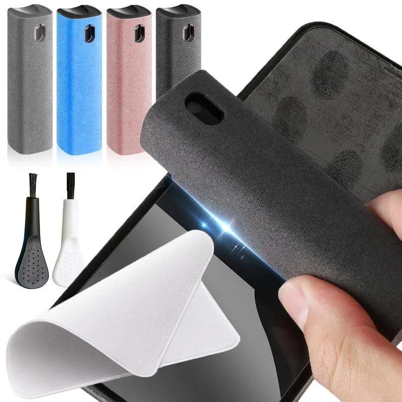 Limpiador de pantalla de microfibra 4 en 1, botella pulverizadora para teléfono móvil, Ipad, ordenador, paño de microfibra para pulir, toallitas para limpieza de gafas