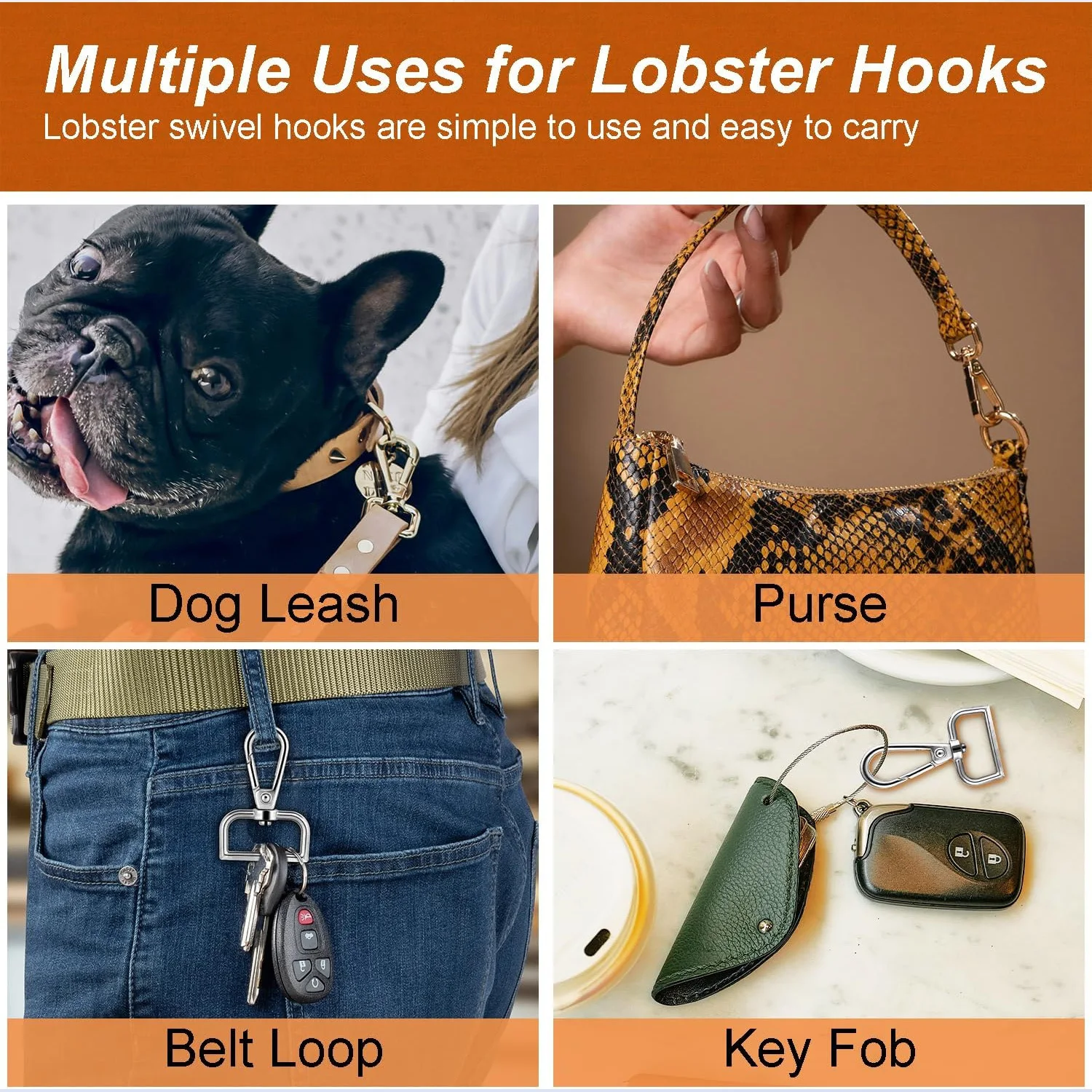 5 ganchos giratorios de Metal, cierres de garra de langosta para llaveros, monedero, bolsa de Hardware, ganchos para cordón