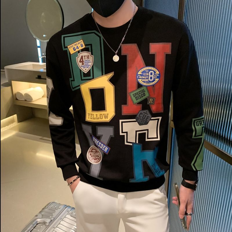 Sudadera con cuello redondo holgada para hombre, ropa informal con letras estampadas, Tops coreanos de gran tamaño, otoño e invierno, 2023