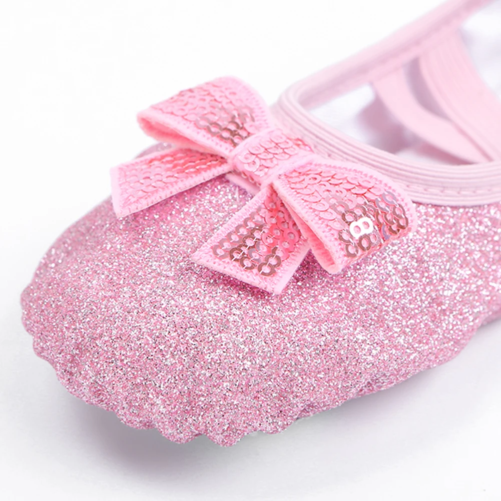 รองเท้าบัลเล่ต์ Split-Sole Glitter Flats รองเท้าเต้นรําสําหรับเด็กผู้หญิงเด็กวัยหัดเดิน/เด็ก