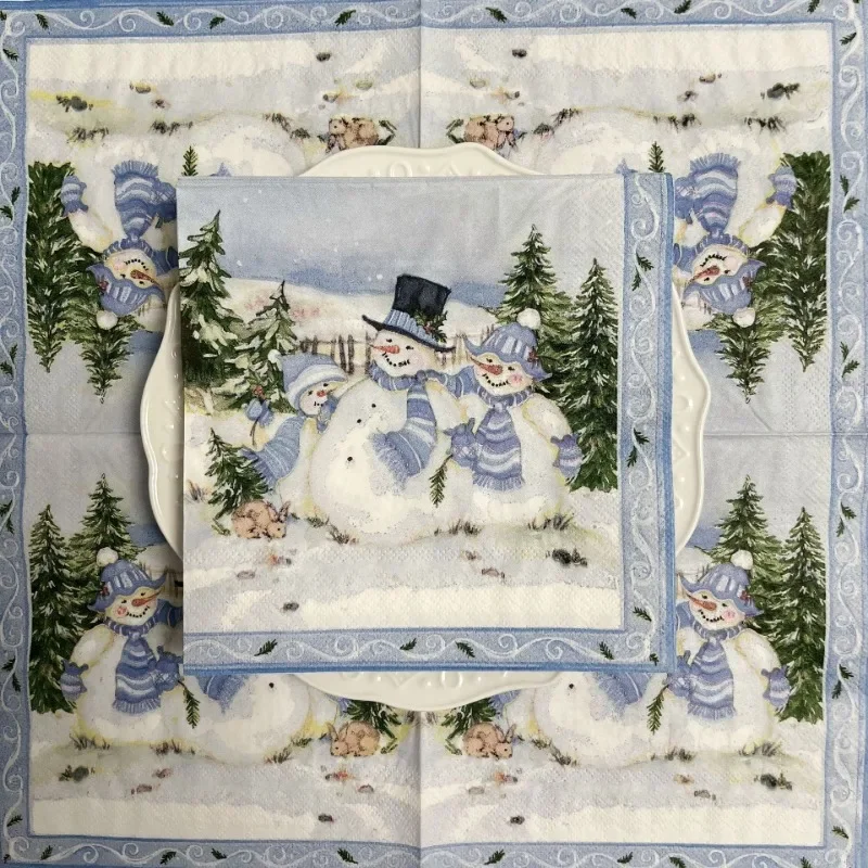 10/20 個 33*33 センチメートル 2 層クリスマスナプキンフェスティバルパーティー装飾紙 3 クリスマス雪だるま漫画プリント紙プレースマット