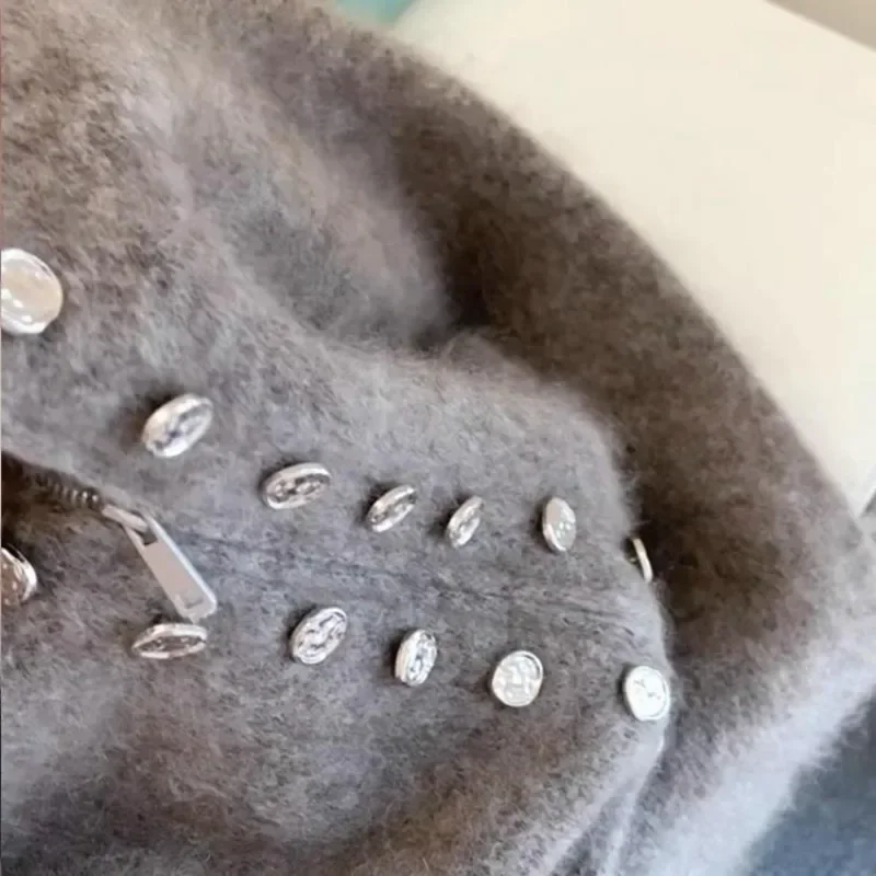 Luxus Flauschigen Gestrickte Strickjacken Pullover Design Zweireiher Pullover Mantel Frauen Herbst Winter High-end-Lazy Zipper Stricken Top