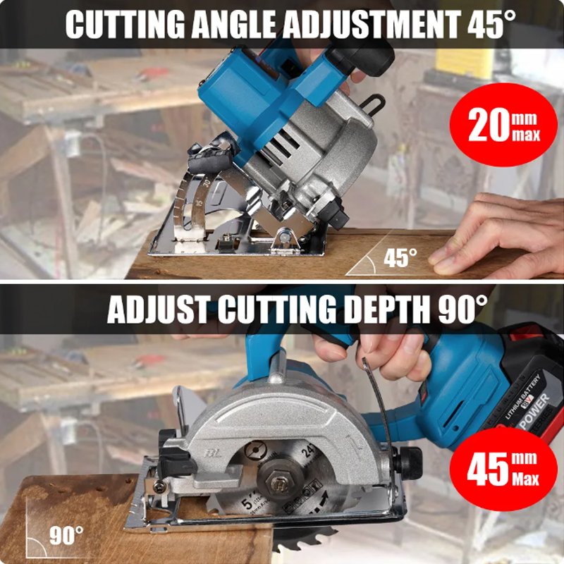 Serra circular elétrica sem escova de 5 polegadas 125 mm sem fio 0-45 °   Ferramenta elétrica de corte de madeira ajustável para bateria Makita 18V