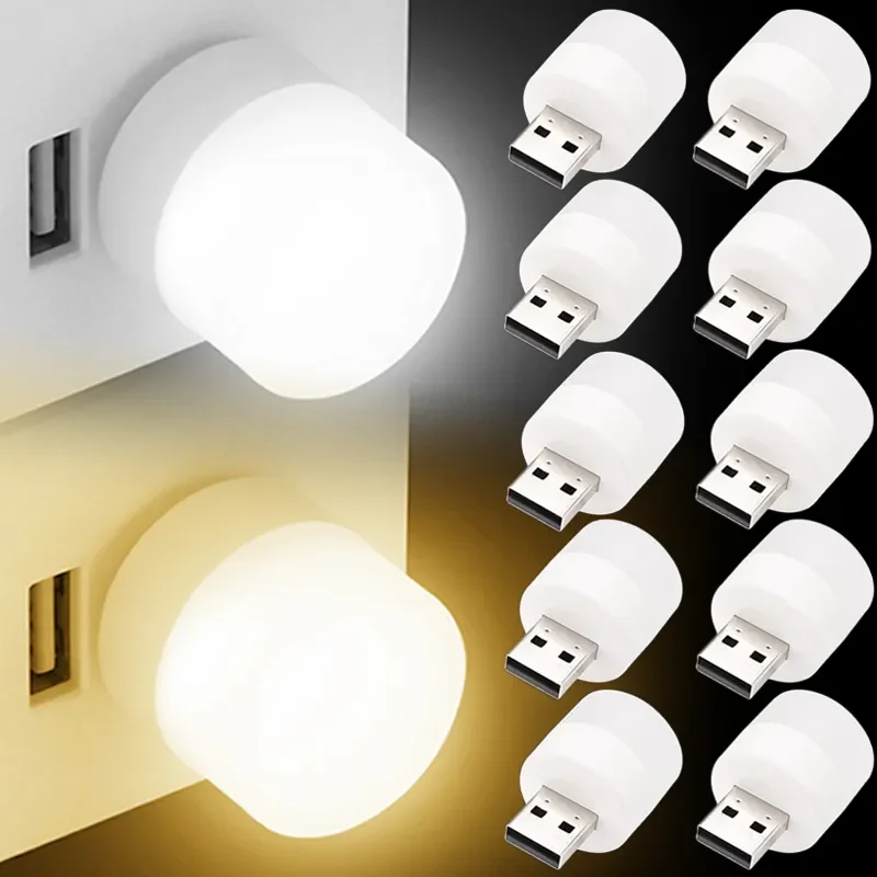 10/1 ชิ้น Mini Night Light เด็ก Sleep อ่านหนังสือ Warm White Eye Protection ปลั๊ก USB ชาร์จไฟ LED โคมไฟกลางคืนโคมไฟขนาดเล็ก