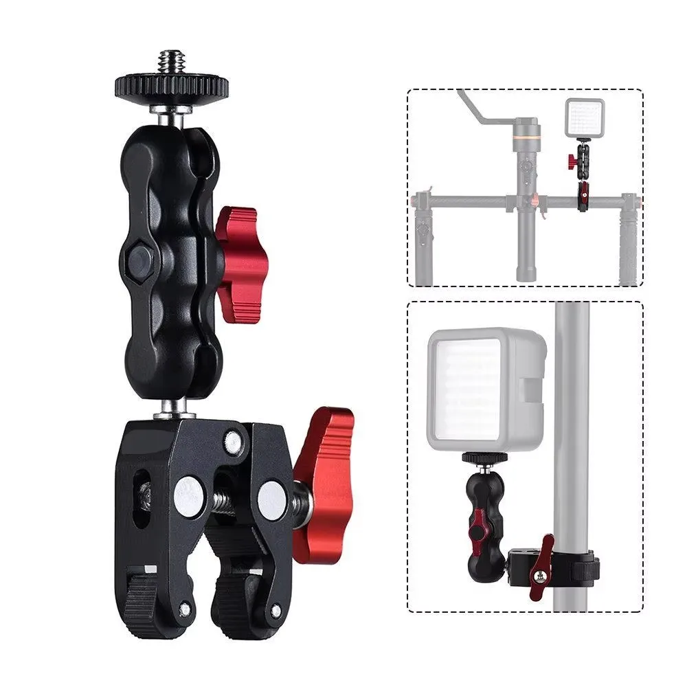 Super Clamp Camera Clamp Mount Monitor 360° Ballhead Magic Arm Double Ball Head Adapter with 1/4"-20 & 3/8"-16  For video