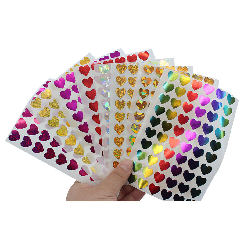600 個/10 枚レーザーハート愛ステッカーグリッター粘着ハートステッカーラベル学生プランナースクラップブックバレンタインデー