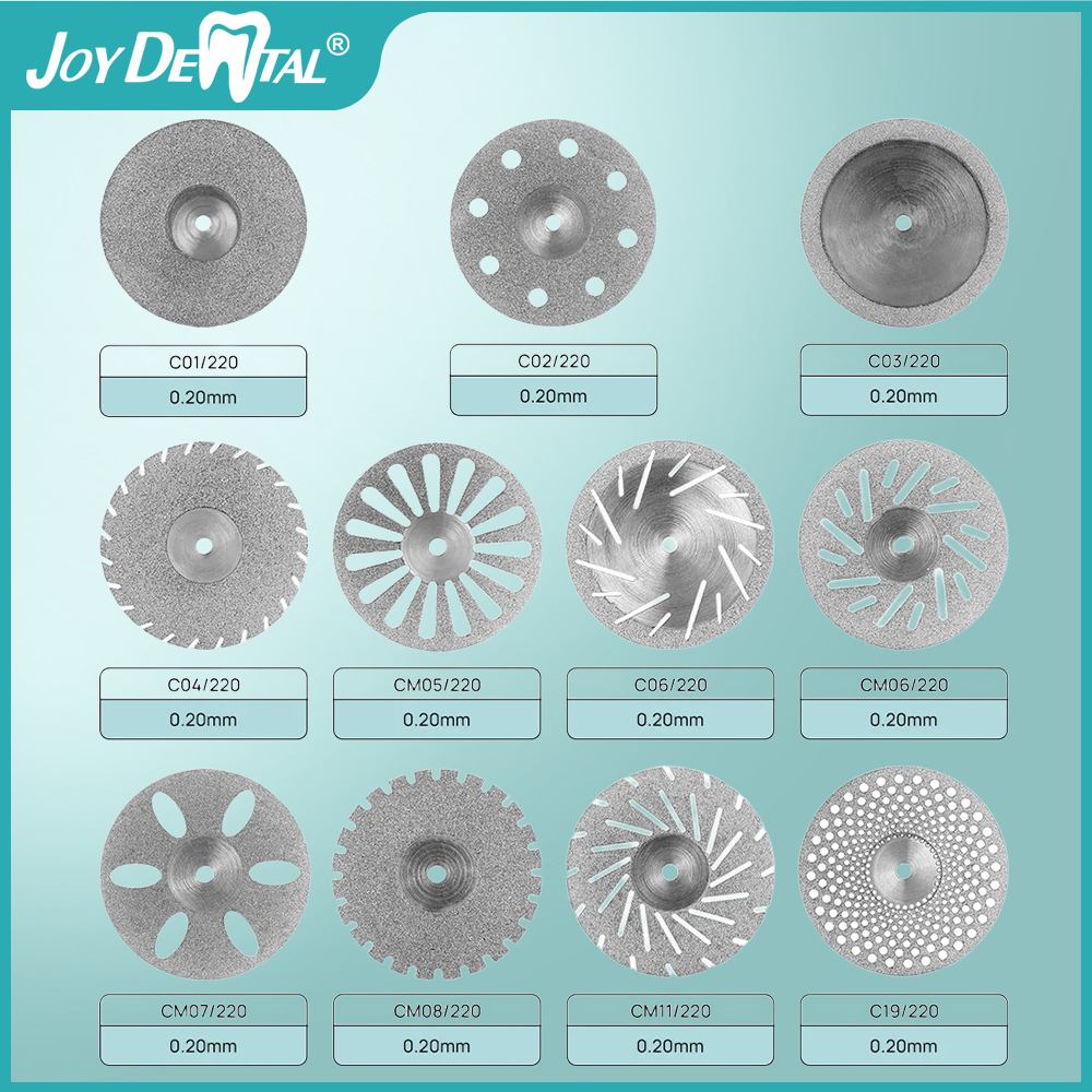 5 pçs discos de disco de diamante dental 0.20mm ultra-fino dupla face grit disco de corte ferramenta espessura laboratório dental c19/220 11 tamanhos