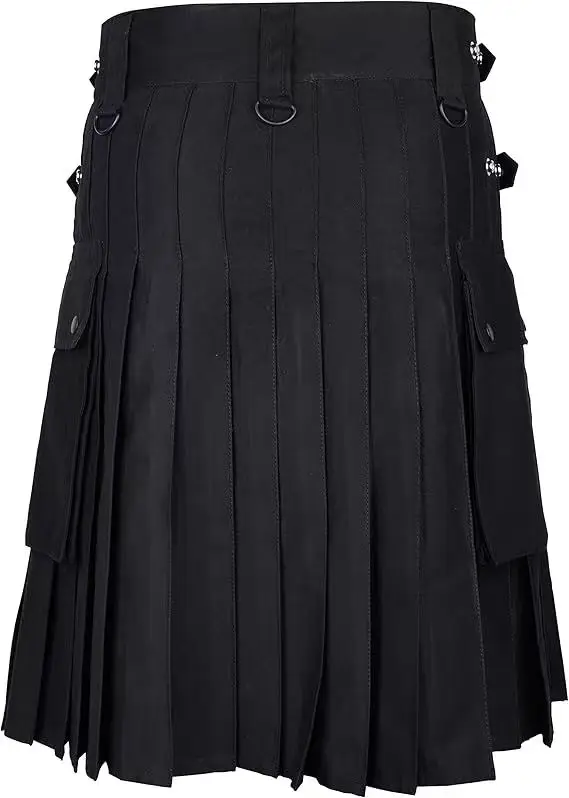 Hoge Kwaliteit Mode Mannen Cool Pocket Kilts Effen Kleur Gothic Kilt Vintage Warrior Cargo Kilt Metalen Riem Geplooide Rok