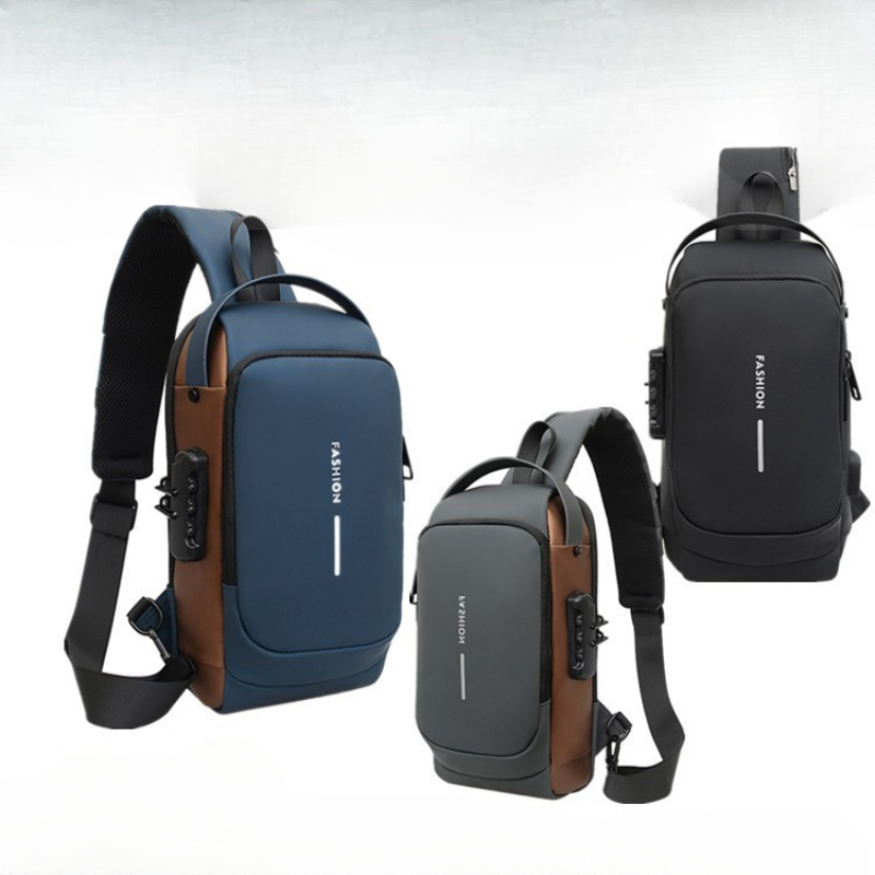 Men's multifunctional anti-theft chest bag with USB charging port, waterproof crossbody bag, sports running shoulder bag