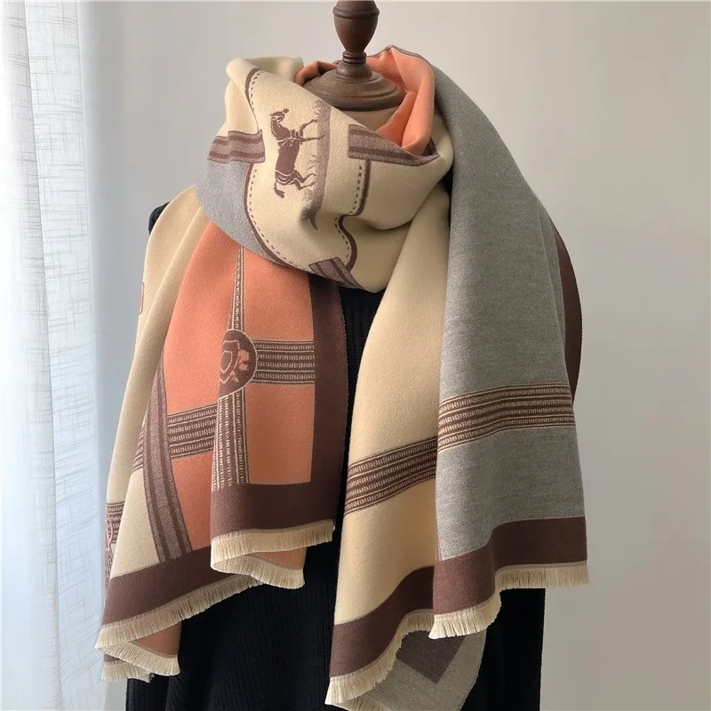 Bufanda de lujo a la moda, chales de invierno para mujer, manta cálida, Foulard femenino, Bandana, bufandas gruesas con estampado, pañuelo nuevo