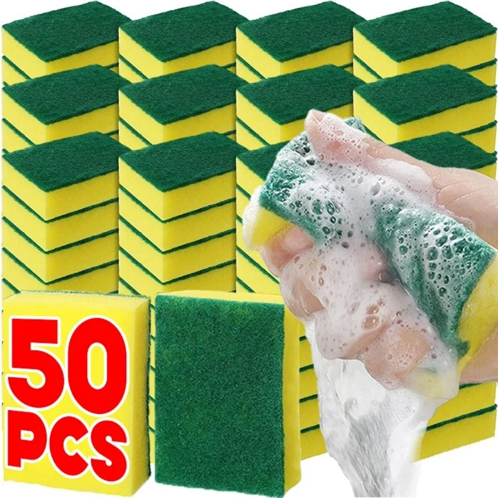Esponja de limpieza de doble cara altamente absorbente, 50/30/10 Uds., lavado de platos, olla, mancha de óxido, cepillo de esponja para grasa de cocina, herramienta para el hogar