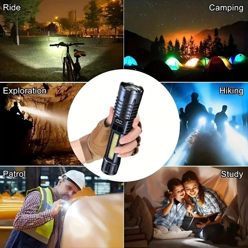 Linterna LED recargable de alta potencia linterna muy fuerte con antorcha de luz lateral para acampar al aire libre senderismo pesca