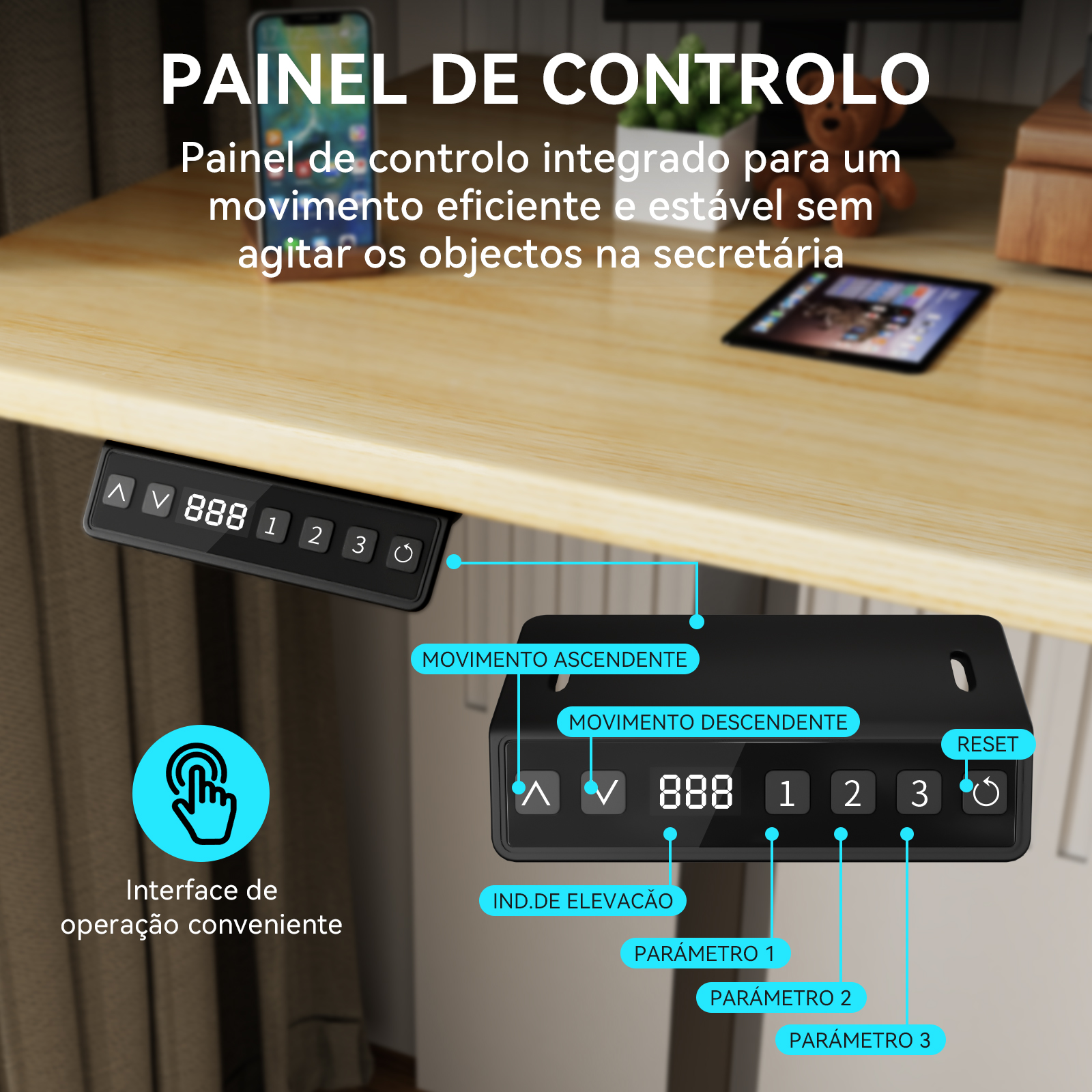 Escrivaninha elétrica de pé com estrutura de mesa ajustável em altura Escrivaninha de pé ergonômica com controle de memória Escrivaninha de pé para escritório em casa