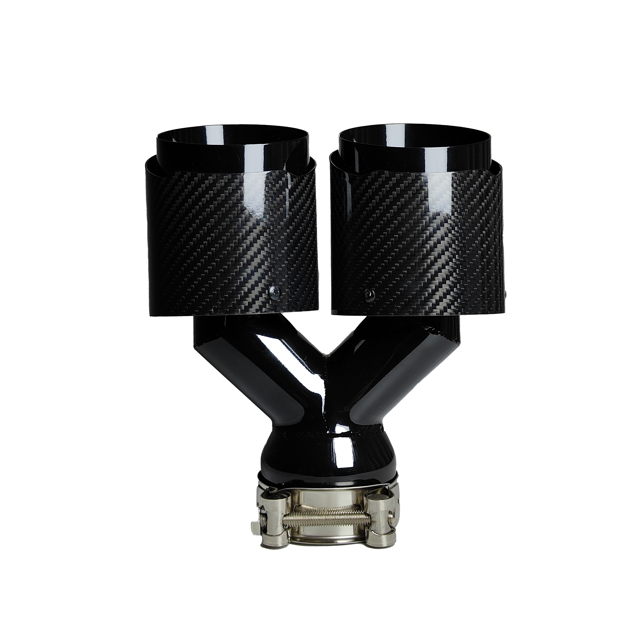 1 Pcs Universal Car Carbon Fibre Tail Throat Silencer Same Length Black Y-Shaped Double Out Twill Glossy Exhaust Muffler Tip