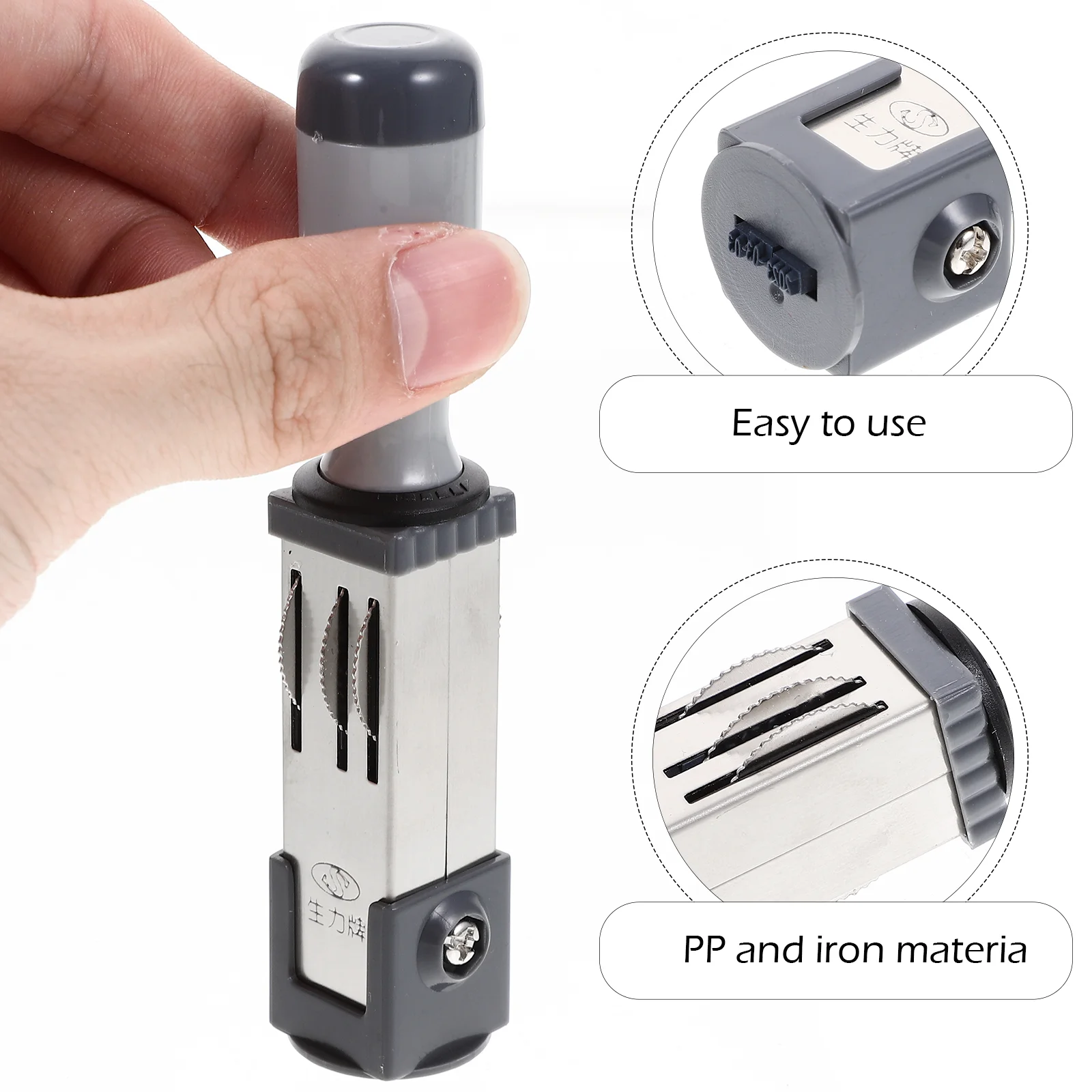 Date Stamp Material (round 21mm) Stamper for File Handle Silver Portable Rolling Office