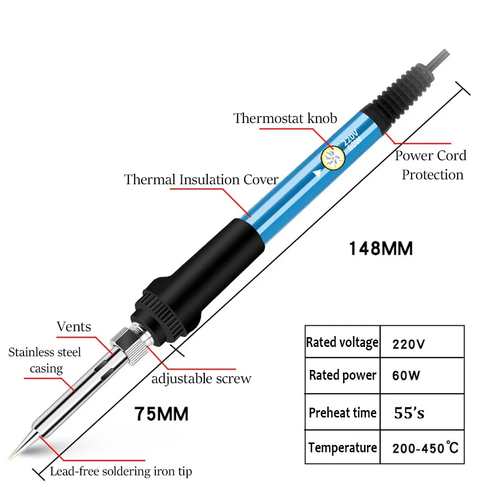 60W Adjustable Temperature Welding Solder Rework Station Heat Pen Tips Electric Soldering Iron for Repairing by BeBosLook