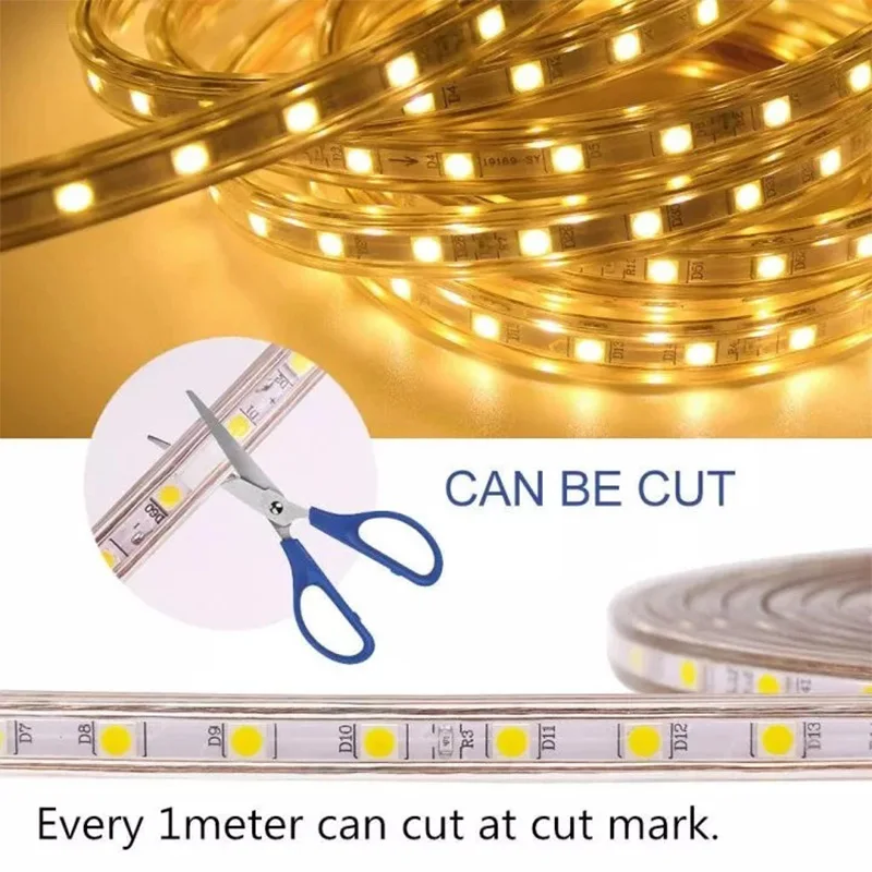 220V 防水 LED ストリップライト高輝度 5 メートル 10 メートル 20 メートル家の装飾キッチン屋外ガーデン LED ライト EU プラグ