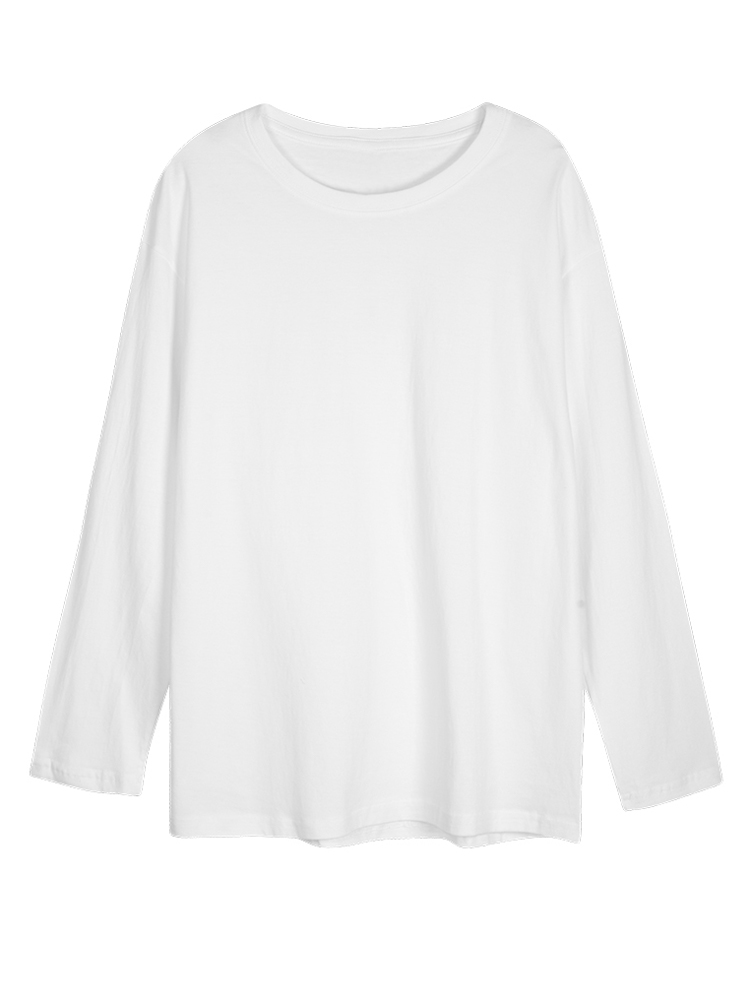 ルーズ長袖コットン Tシャツ女性のインナーウェアベースシャツ春秋の新スタイル快適な通気性ピュアカラートップ